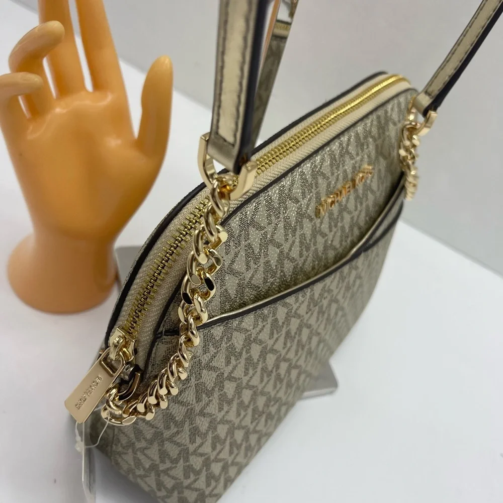 Michael Kors Jet Set Travel Signature Md Dome Crossbody  XCROSS XBODY Pale Gold
